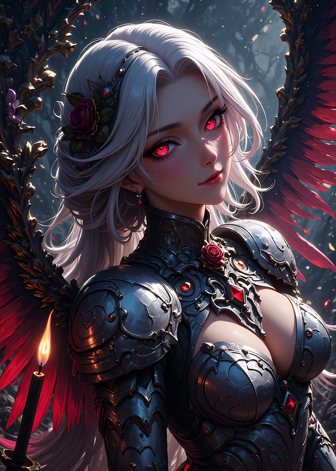 Winged Warrior Woman with Red Eyes
