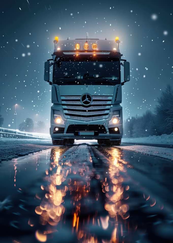 Mercedes Truck in Winter Snow