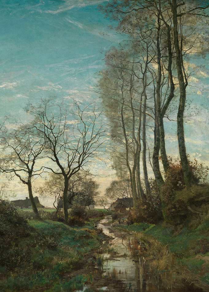 Landscape Painting with Stream and Trees