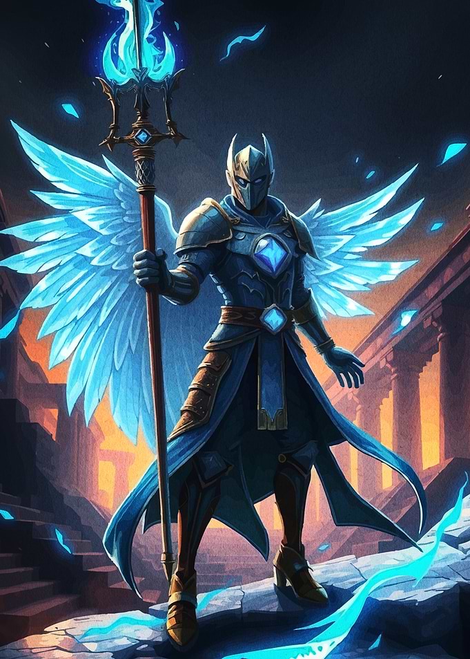 Winged Warrior with Staff and Armor