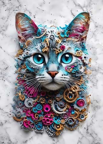 Steampunk Cat Portrait with Gears