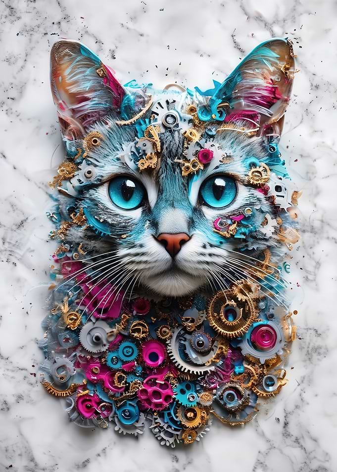 Steampunk Cat Portrait with Gears