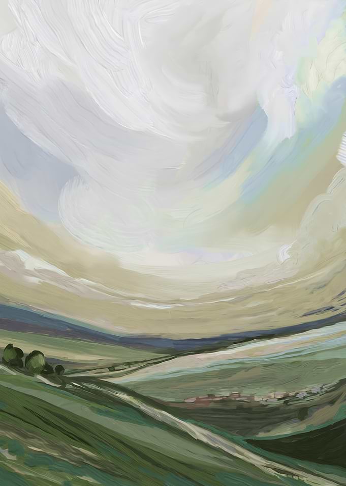 Green Hills and Cloudy Sky Painting