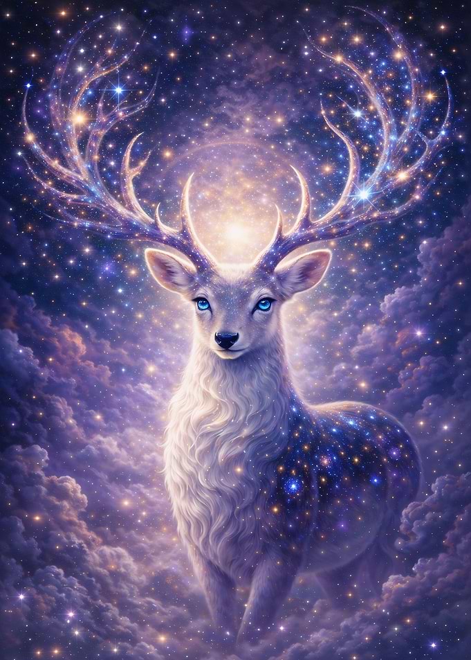 Celestial Deer in Starry Sky