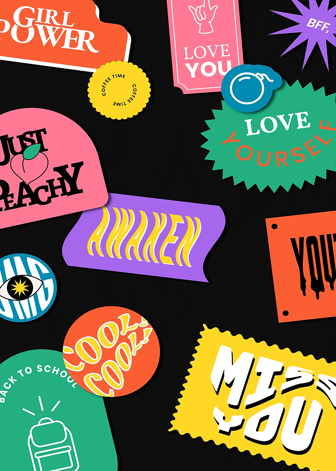 Colorful Sticker Collage on Black Background