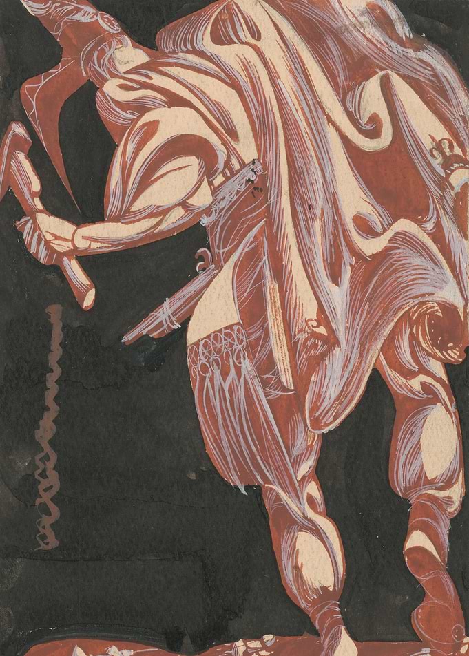 Figure in cloak with hammer