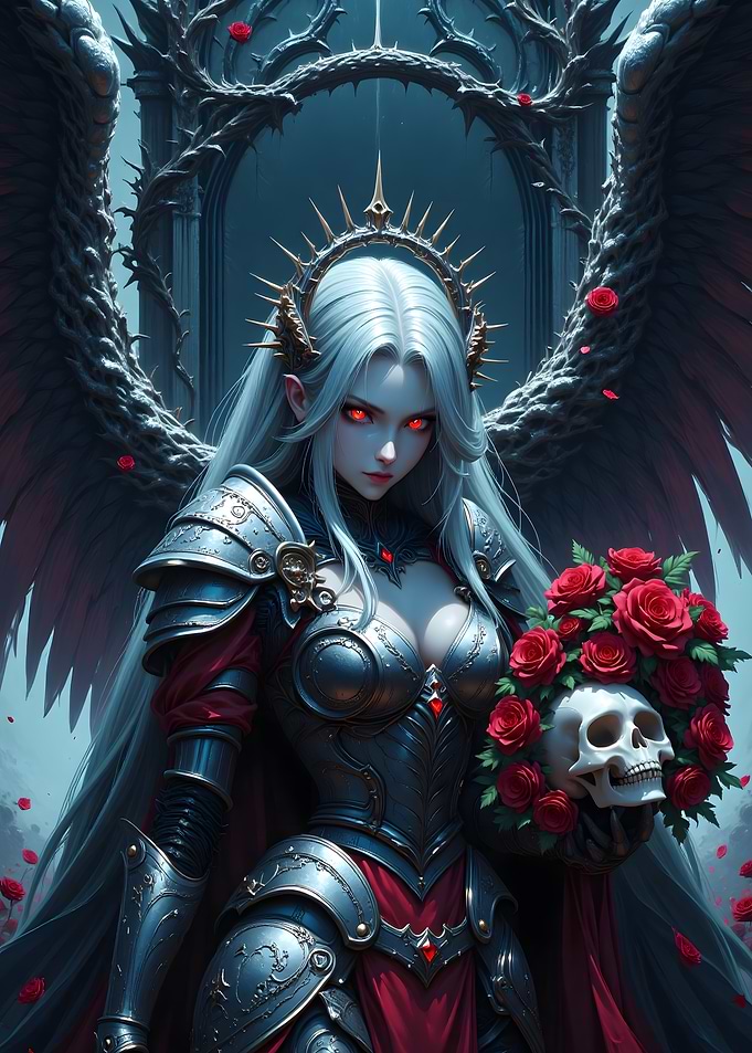 Winged Warrior with Skull and Roses