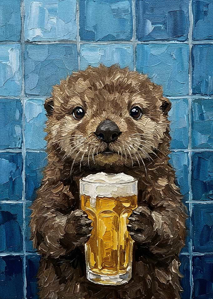 Otter with Beer Painting