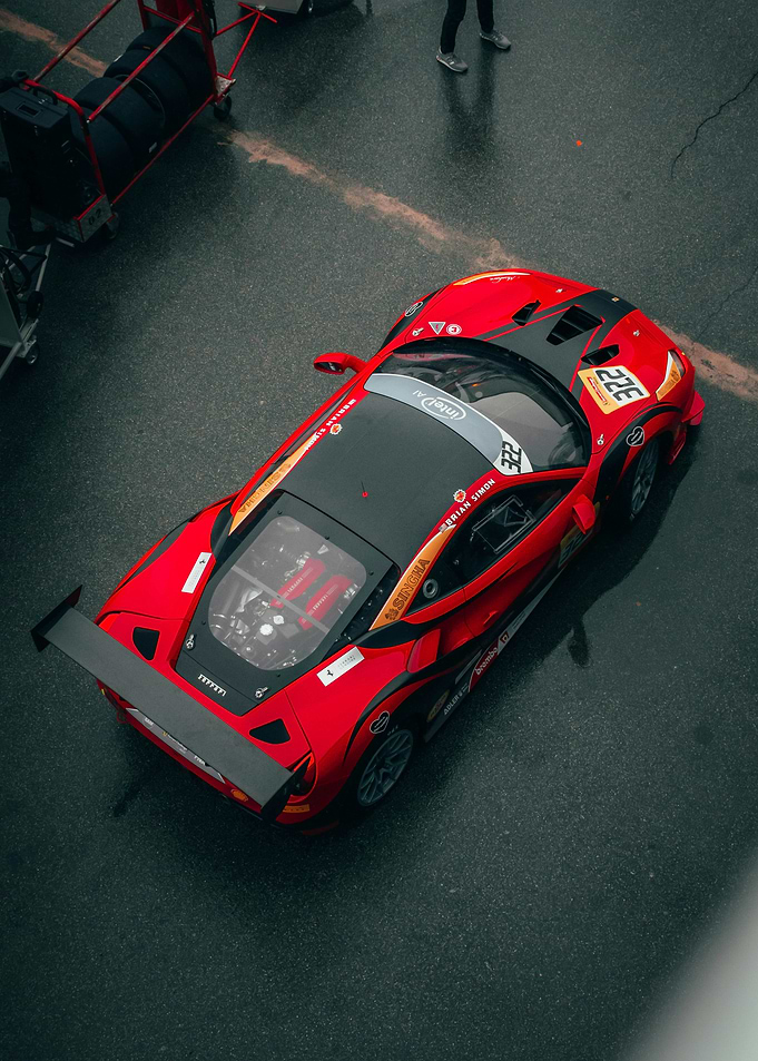 Red Ferrari Race Car Overhead Shot