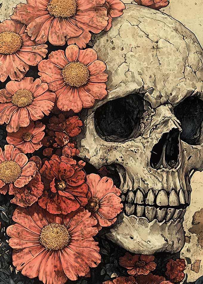 Skull and Flowers Art