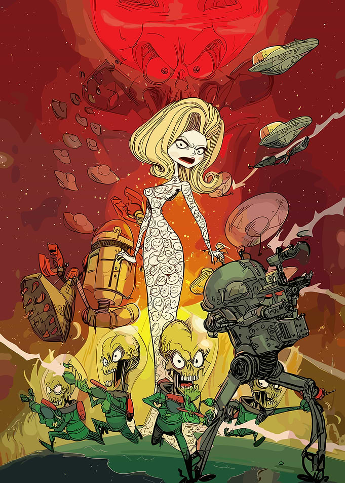 Mars Attacks Comic Book Style Art