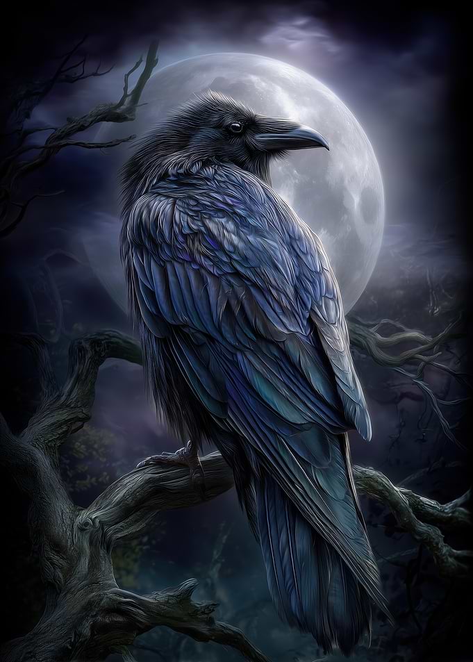 Raven Perched Under Moonlight