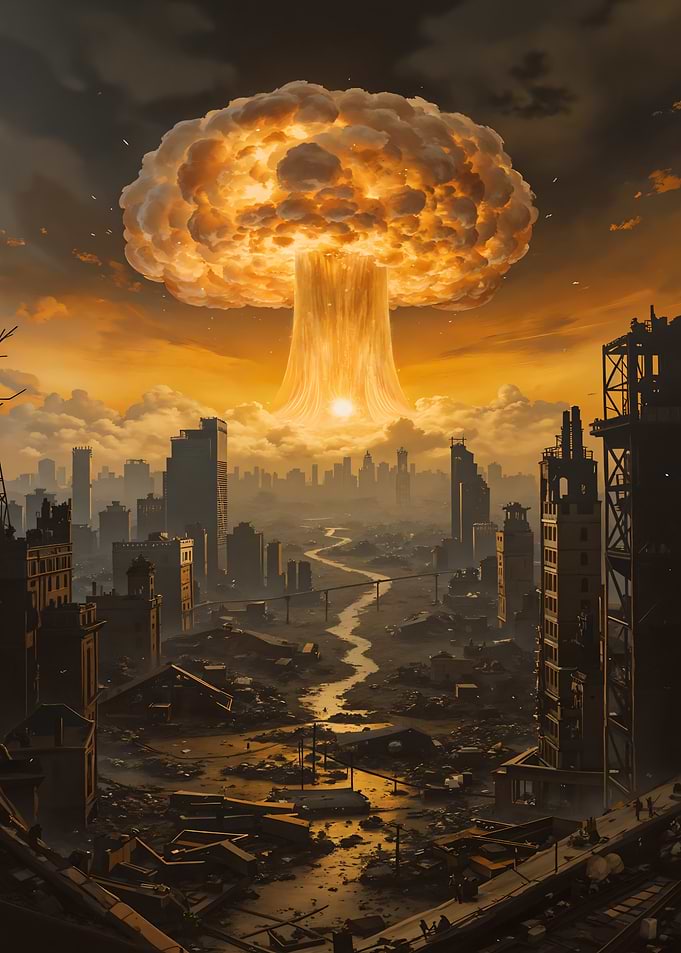 Post-Apocalyptic Cityscape with Nuclear Explosion