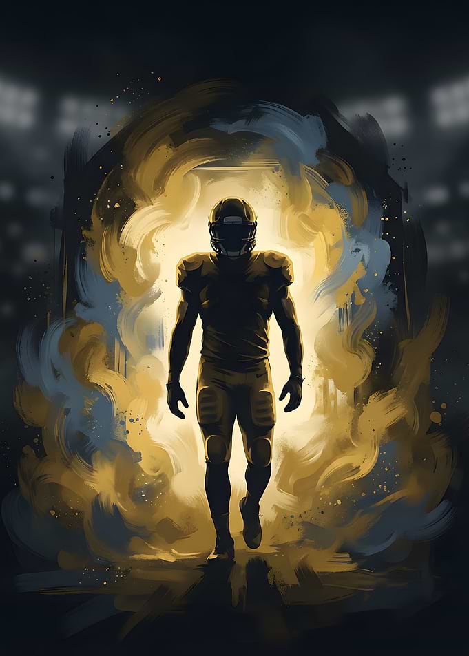 Football Player Emerging from Light
