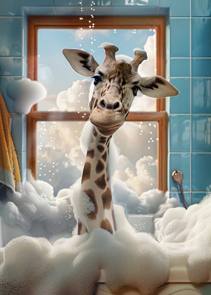 Giraffe in a Bubble Bath