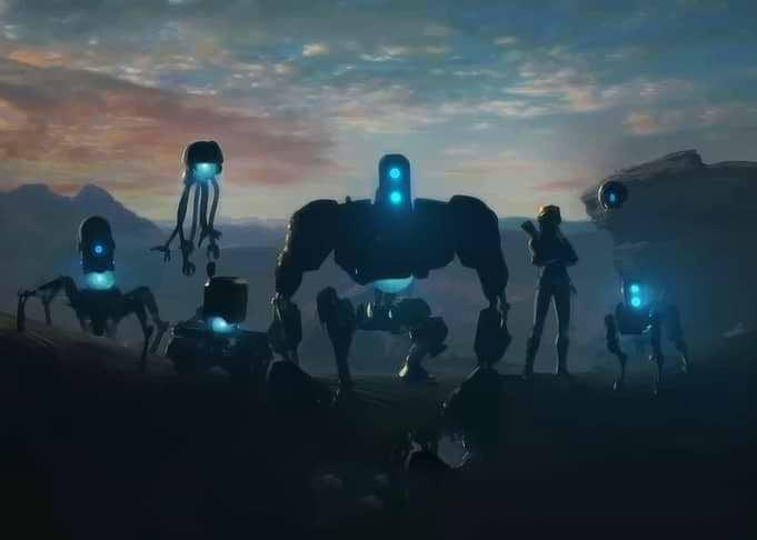 Sci-Fi Landscape with Robots and Figure