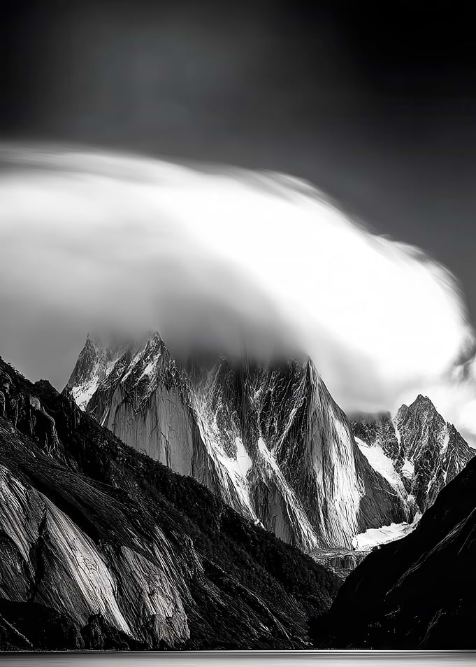 Monochrome Mountain Peaks with Cloud Cover