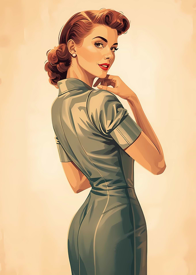 Retro Woman in Dress Illustration