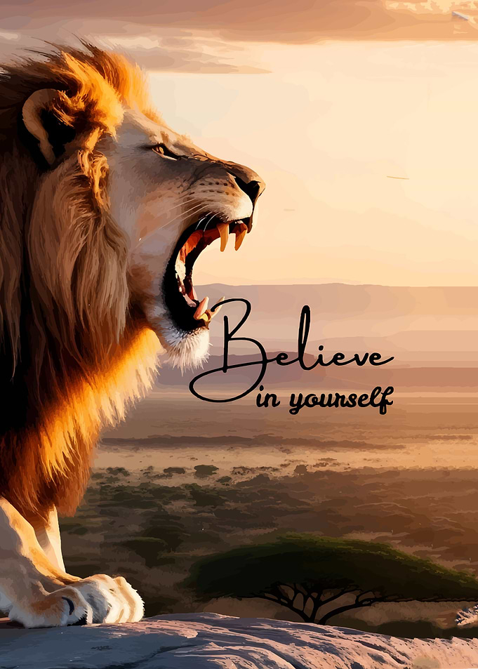 Roaring Lion with Inspirational Message