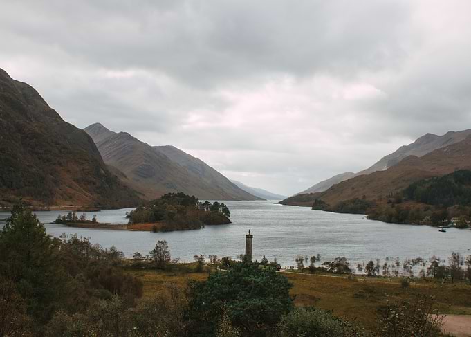 Scottish Loch Landscape with Monument