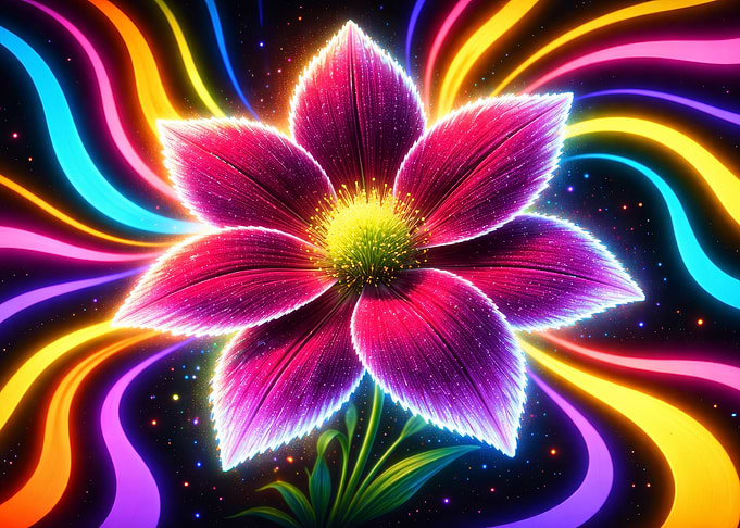 Radiant Flower with Neon Light Trails