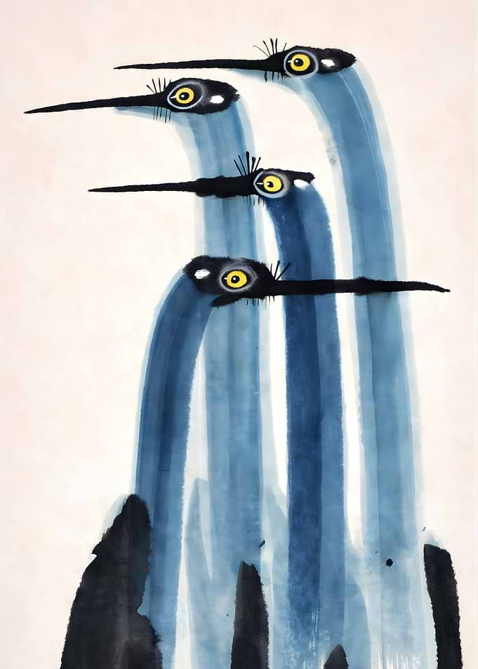 Stylized Blue Heron Birds Illustration