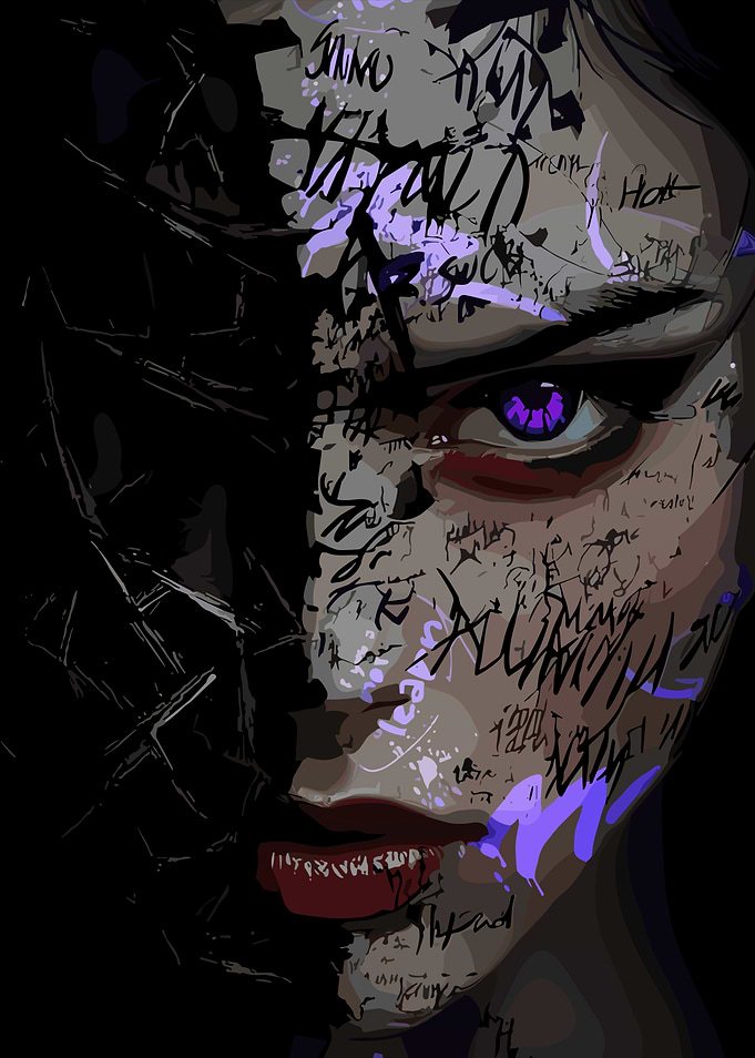 Abstract Portrait with Text and Dark Side