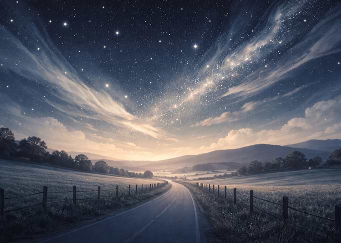 Starry Night Road Landscape
