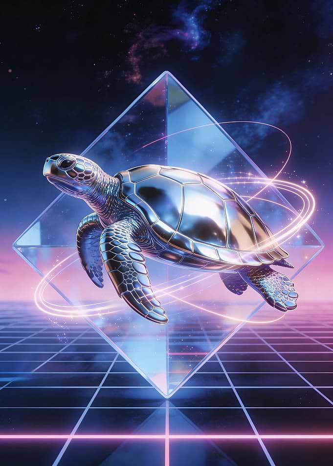 Chrome Turtle with Neon Accents