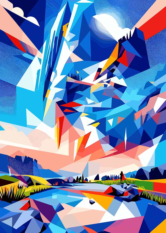 Abstract Mountain Landscape with Geometric Shapes