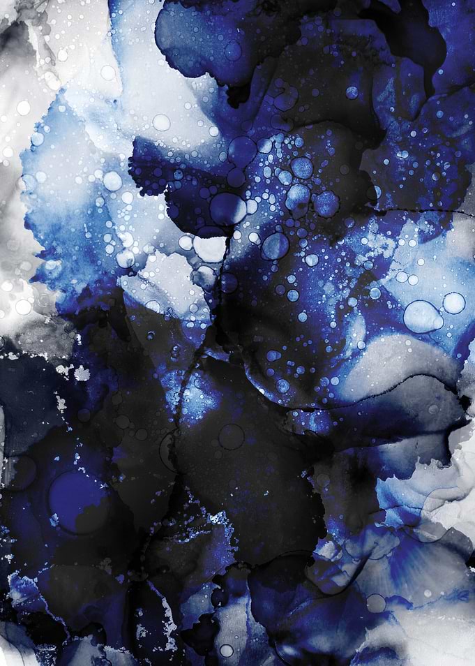 Abstract Blue and Black Ink Painting