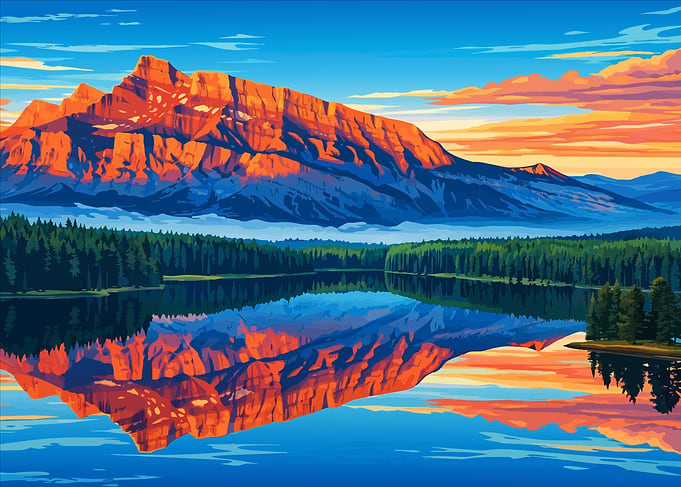 Mountain Lake Reflection Landscape Art