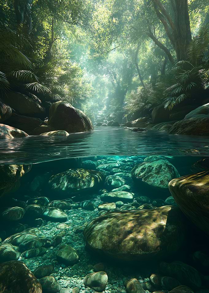 Tropical River with Underwater View