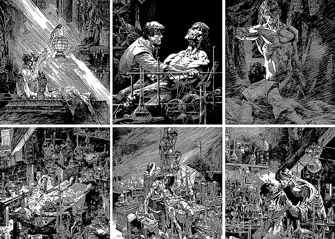 Frankenstein's Monster Creation Black and White Art