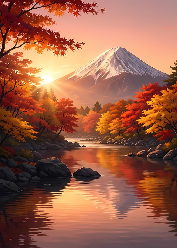 Autumn Mountain Landscape with River Reflection
