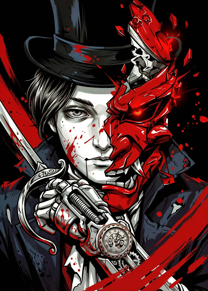 Steampunk Samurai Masked Character Illustration