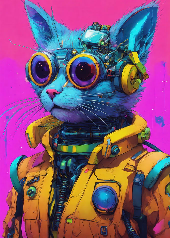 Cyberpunk Cat Portrait with Goggles
