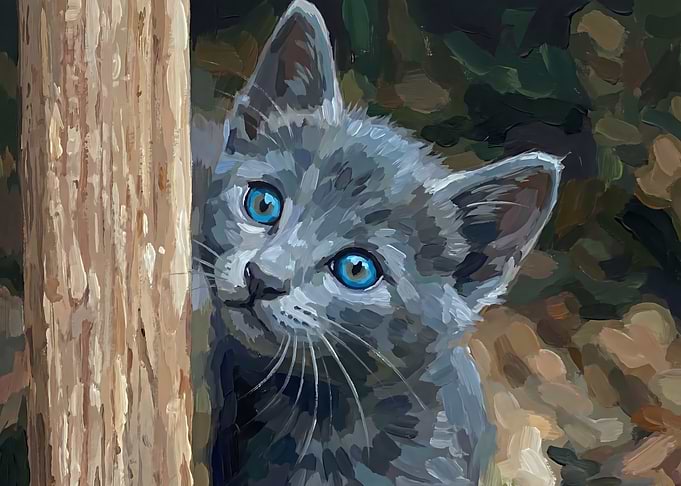 Gray Kitten with Blue Eyes Painting