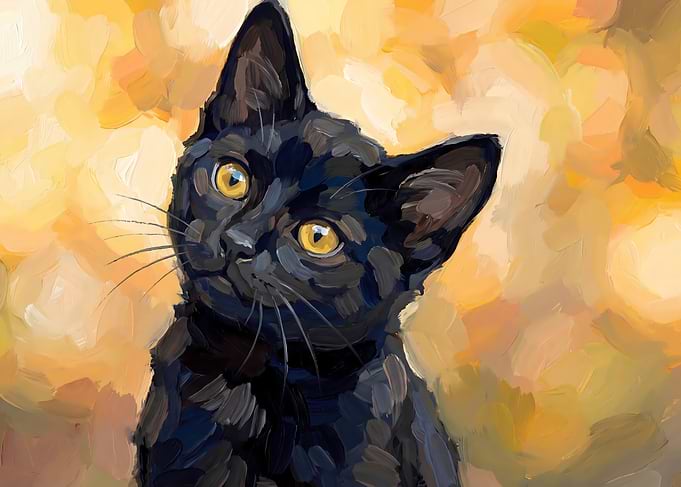Black Cat Portrait Painting