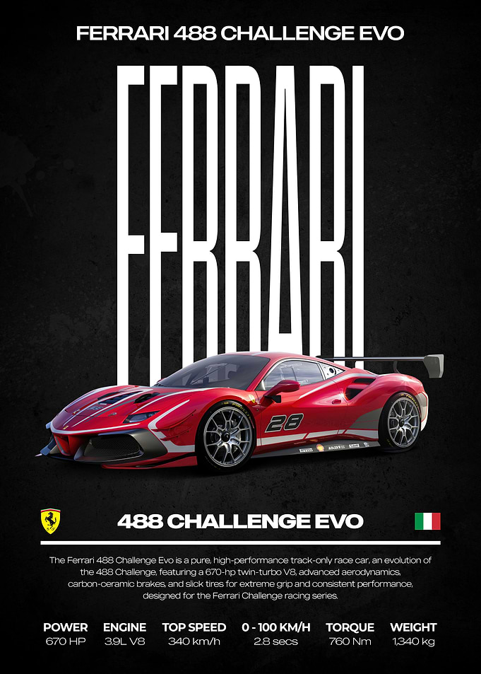 Ferrari 488 Challenge Evo Poster