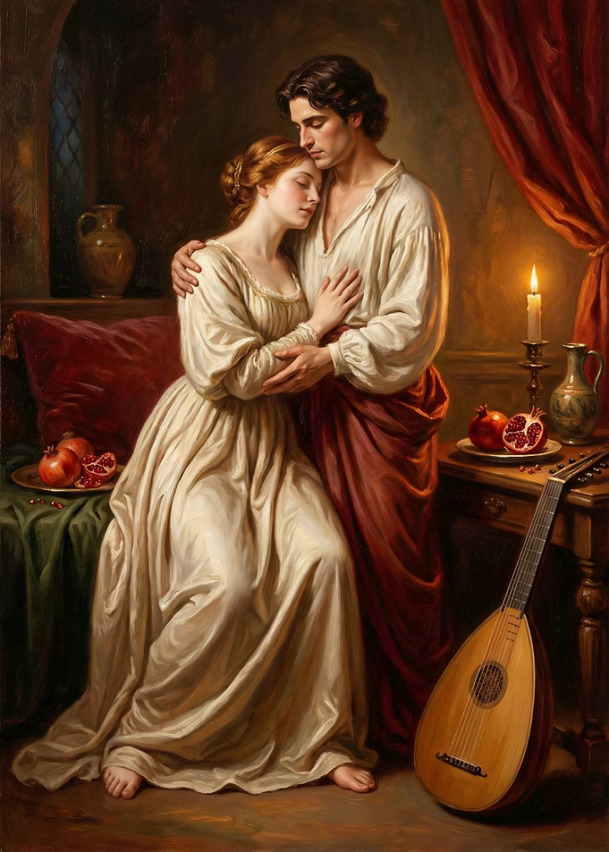 Romantic Embrace: Classical Painting of a Couple
