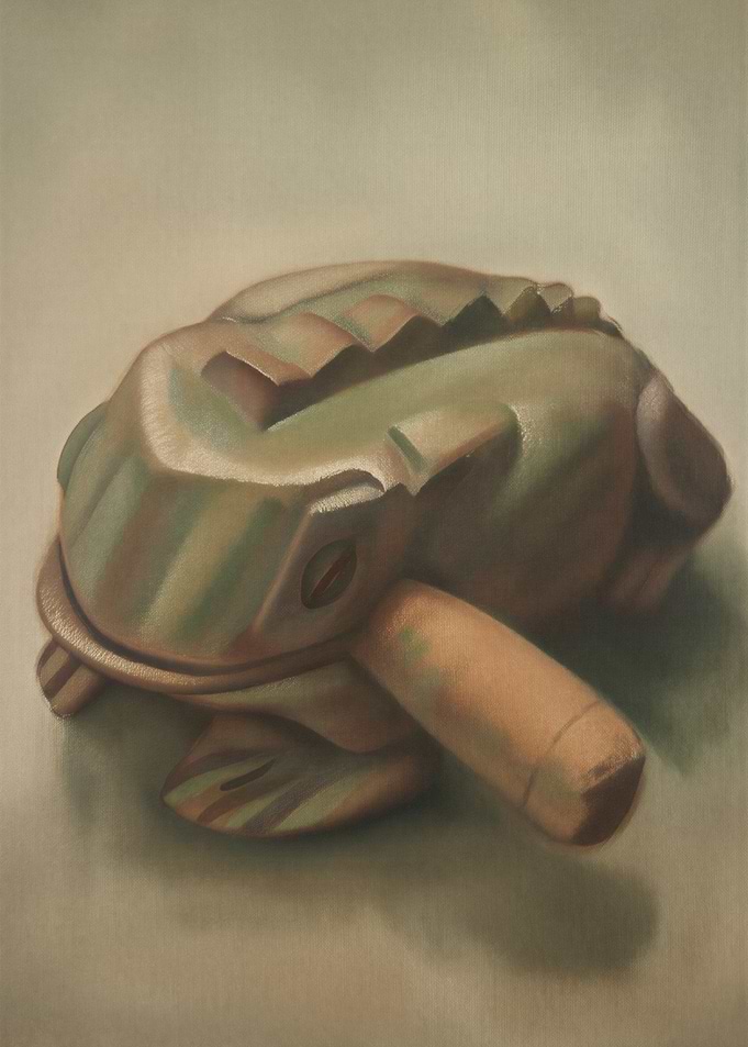 Wooden Frog Sculpture Painting