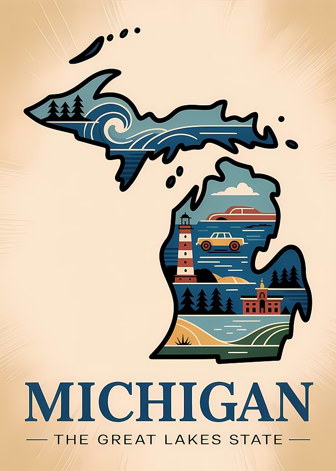 Michigan: The Great Lakes State Illustration
