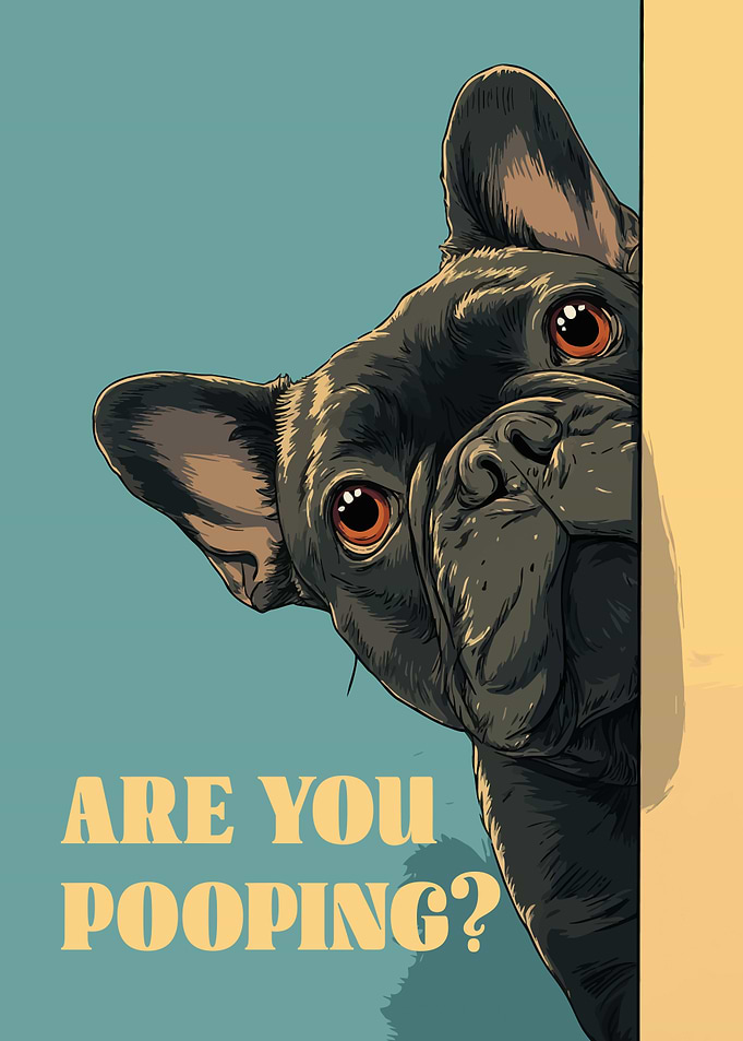 Curious Bulldog Peeking with Funny Face Are You Pooping