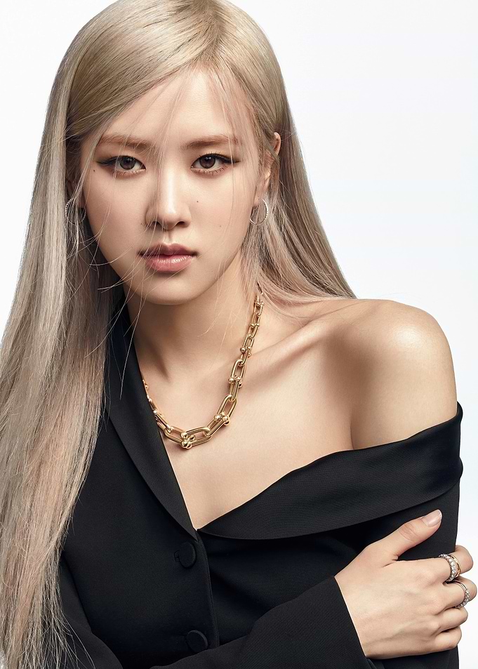 Rosé in Black Outfit and Gold Necklace