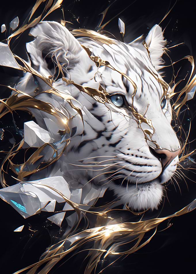 White Tiger with Geometric and Gold Accents