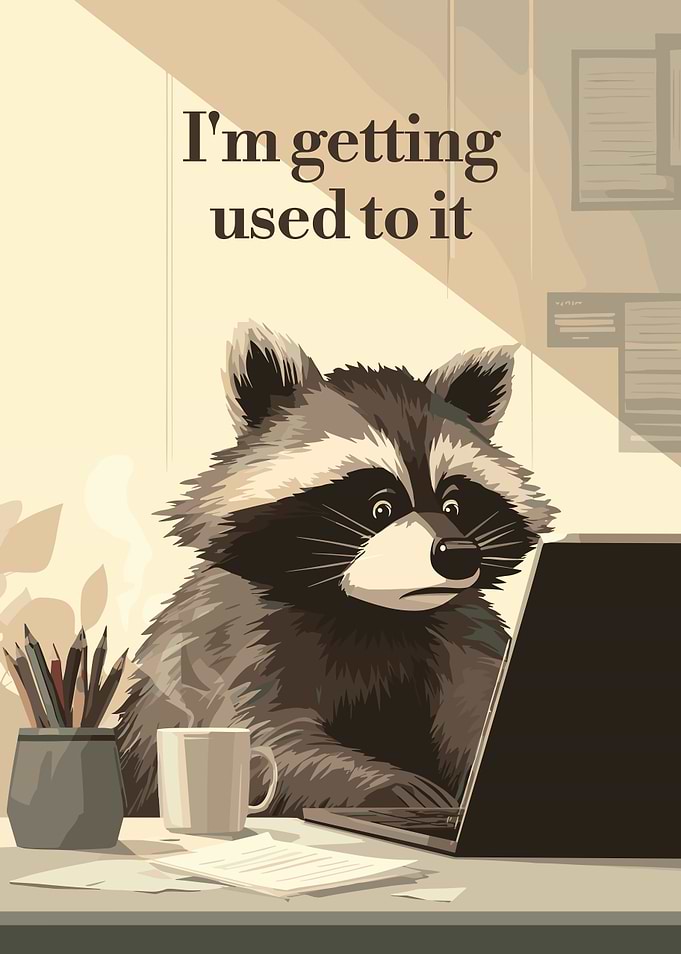 Raccoon at Desk: I'm Getting Used To It
