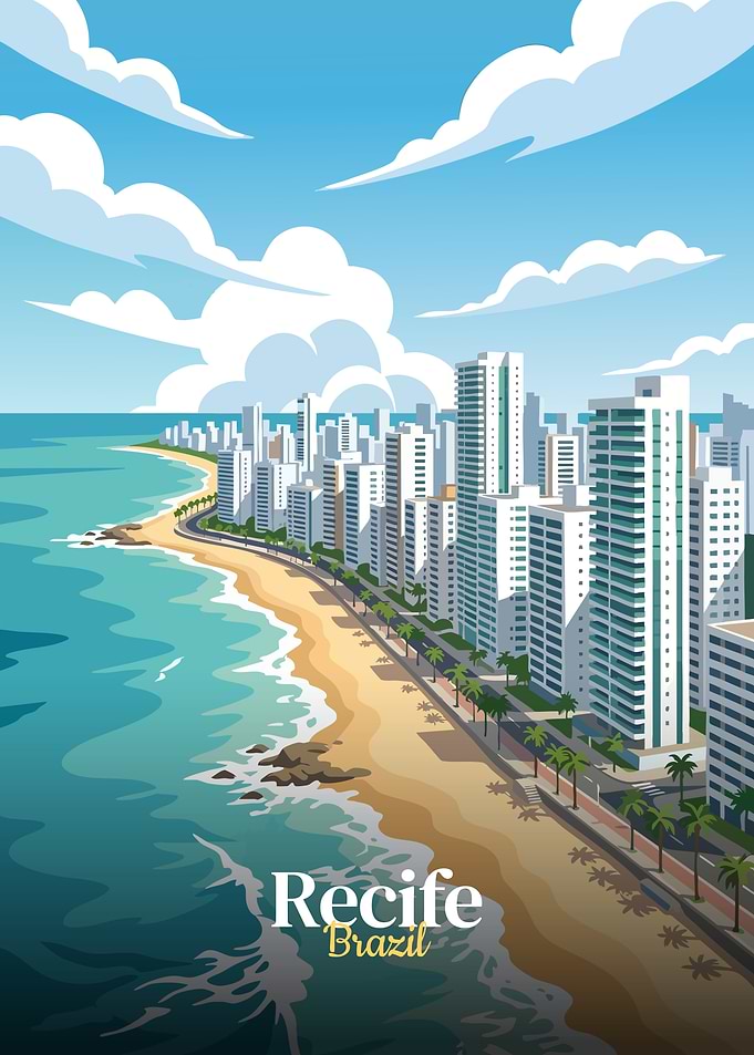 Recife, Brazil: Coastal Cityscape Illustration