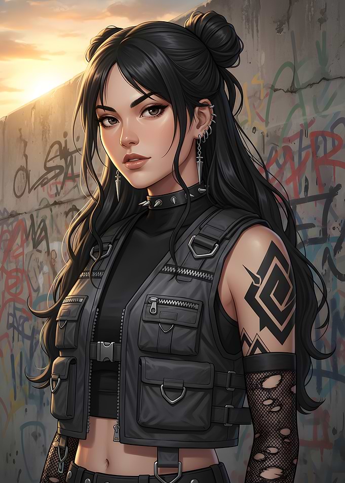 Edgy Woman in Black Outfit