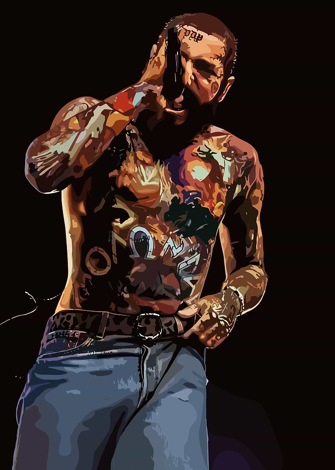 Tattooed Man Portrait on Black Background